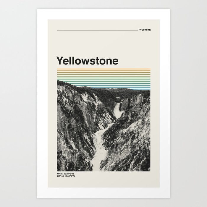 Retro Travel Print Yellowstone National Park Art Print