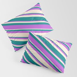 [ Thumbnail: Orchid, Beige & Teal Colored Lines Pattern Pillow Sham ]