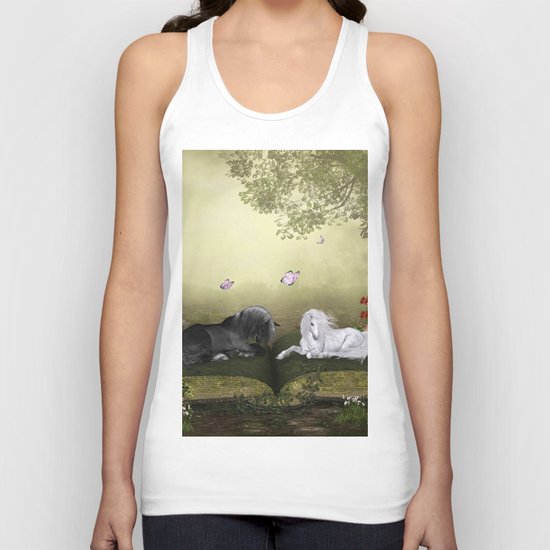 Wonderful white unicorn with black horse Unisex Tank Top
