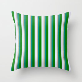 [ Thumbnail: Vibrant Tan, Dark Cyan, Green, Lavender & Black Colored Striped/Lined Pattern Throw Pillow ]