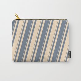 [ Thumbnail: Slate Gray and Bisque Colored Stripes Pattern Carry-All Pouch ]