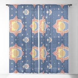 Sun Moon and Stars Mandala Print Sheer Curtain