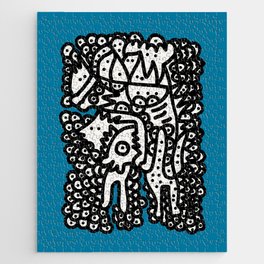 Black and White  Graffiti Cool Monsters on Blue background Jigsaw Puzzle