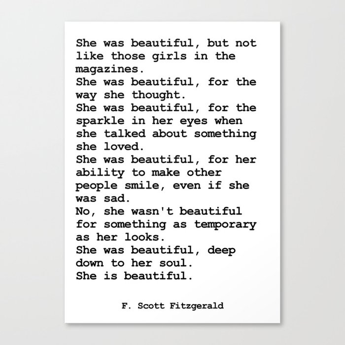 She was beautiful by F. Scott Fitzgerald #minimalism #poem Canvas Print ...