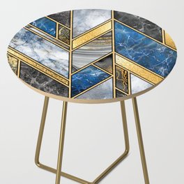 Art Deco Gold + Midnight Blue Abstract Chevron Side Table