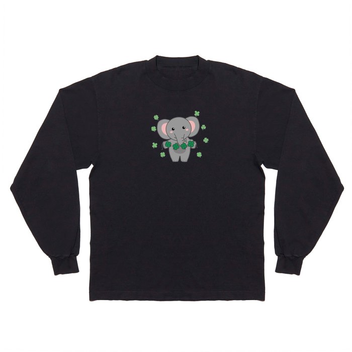 Elephant With Shamrocks Cute Animals For Luck Long Sleeve T Shirt