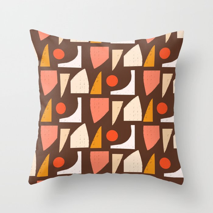 70s Mod Abstract Brown - Mid Century Shapes Throw Pillow