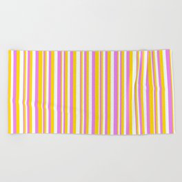 [ Thumbnail: Violet, Yellow, and Mint Cream Colored Lines Pattern Beach Towel ]