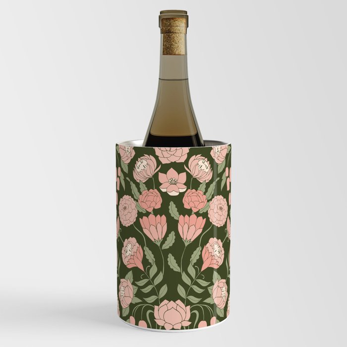 Mystery Garden Victorian Green Floral Faces Wine Chiller