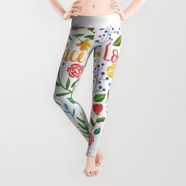Peace and love floral heart illustration Leggings