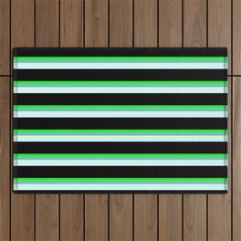 [ Thumbnail: Lime, Aquamarine, Light Cyan, and Black Colored Striped Pattern Outdoor Rug ]