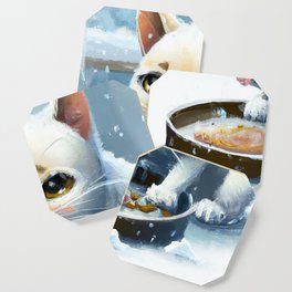 Kitten Eating Winter Coaster