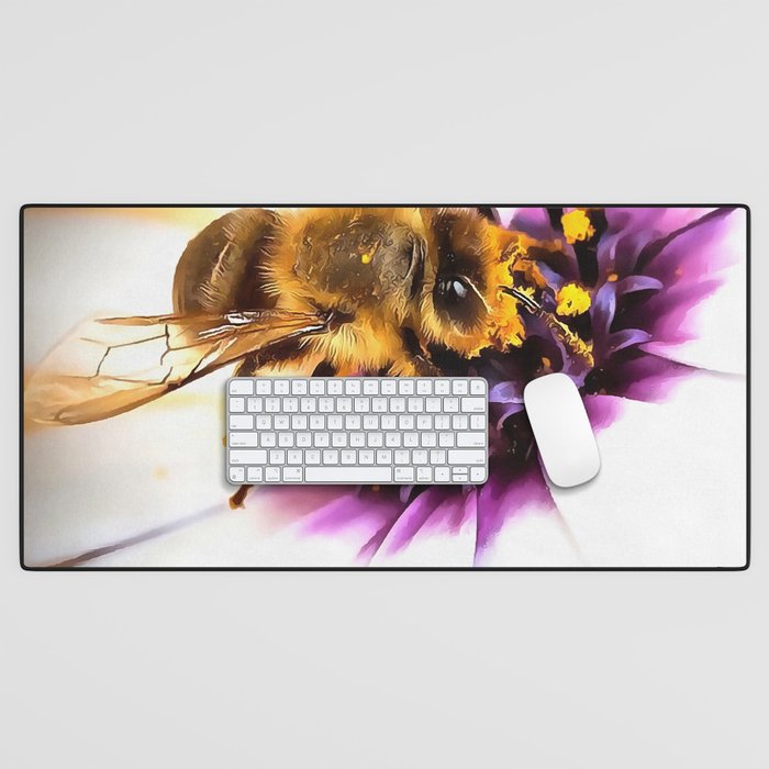 Springtime Honeybee On White African Daisy Desk Mat