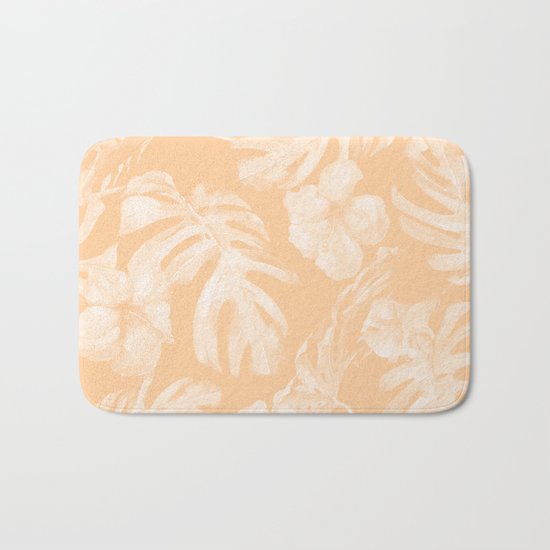 Island Vacation Hibiscus Palm Leaf Coral Mango Orange Bath Mat