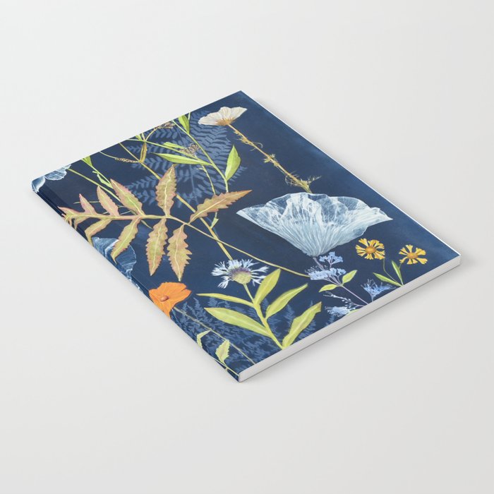 Cyanotype Painting (Hibiscus, Daisies, Cosmos, Ferns, Monarch) Notebook
