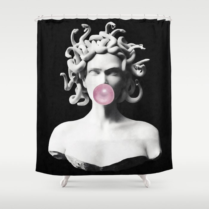 Medusa blowing pink bubblegum bubble Shower Curtain