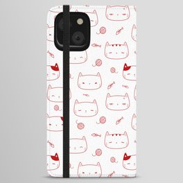 Red Doodle Kitten Faces Pattern iPhone Wallet Case