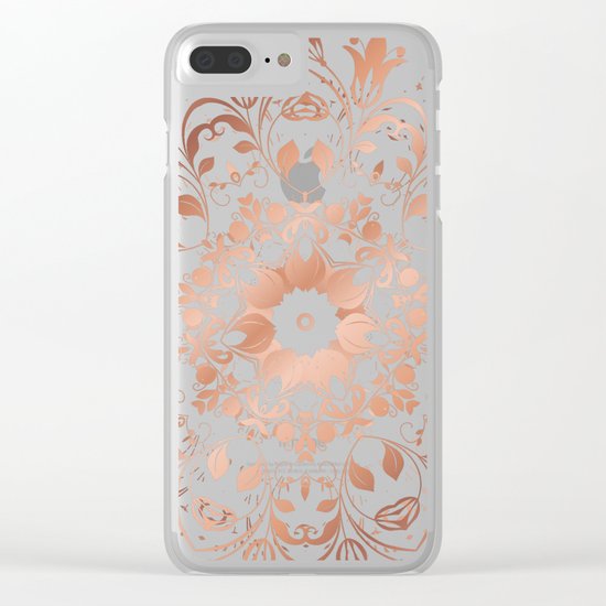 Rose Gold Floral Mandala On Black Clear iPhone Case