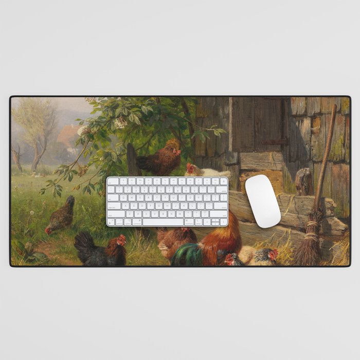 Chickens & Roosters on Farmland Art Desk Mat