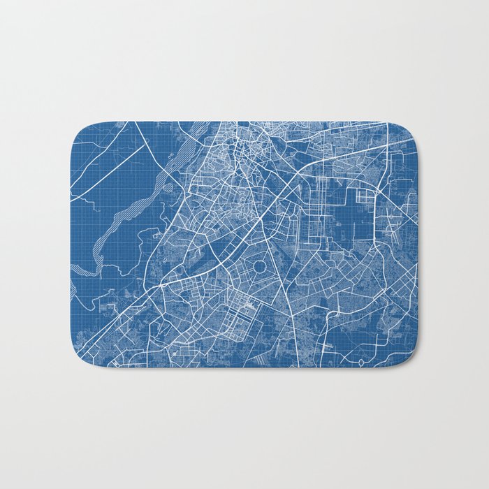 Lahore City Map of Punjab, Pakistan Blueprint Bath Mat by deMAP