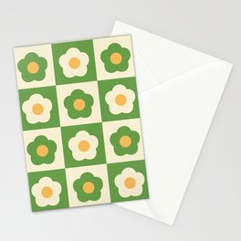 Checkered Daisies, 60s Daisy Check Pattern Stationery Card