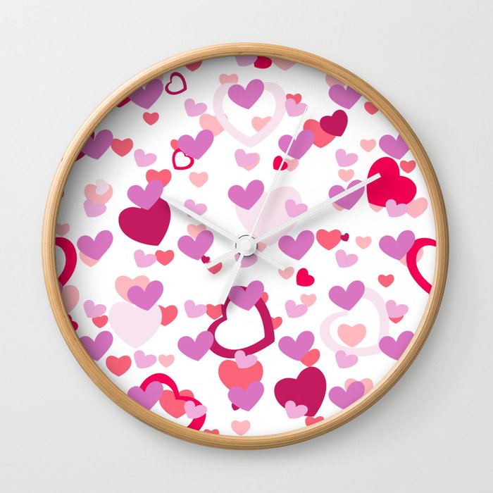 Hearts Meadly Valentines Day Anniversary Pattern- White Wall Clock