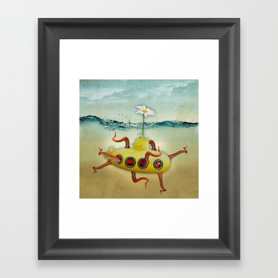 yellow submarine in an octapuses garden Framed Art Print