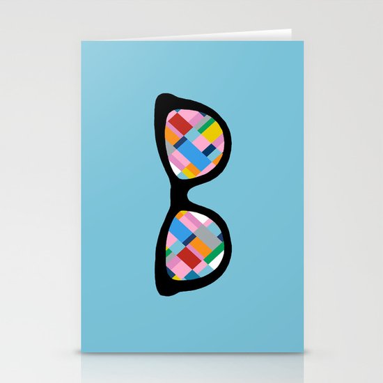 Map 45 Glasses on Sky Blue Stationery Cards