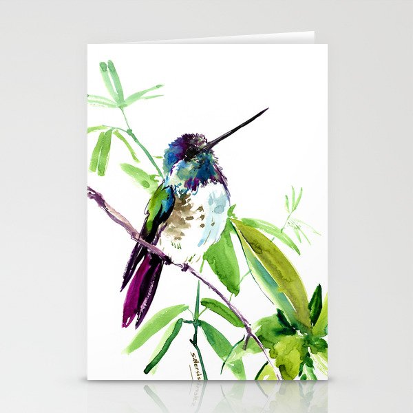 Hummingbird and Green Foliage, tropical green design Stationery Cards