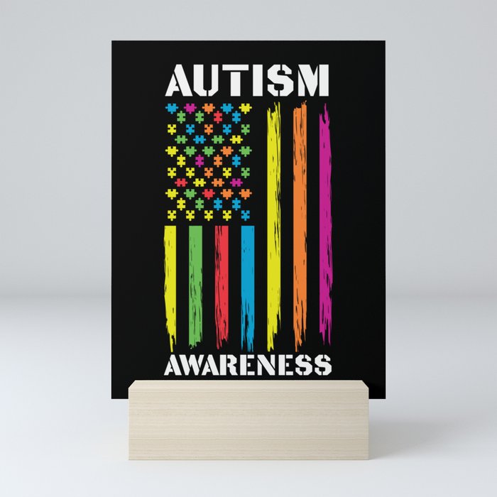 Autism Awareness Patriotic American Flag Mini Art Print