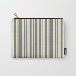 [ Thumbnail: Gray & Beige Colored Striped/Lined Pattern Carry-All Pouch ]