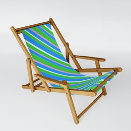 [ Thumbnail: Lime Green, Plum, Blue & Light Cyan Colored Pattern of Stripes Sling Chair ]
