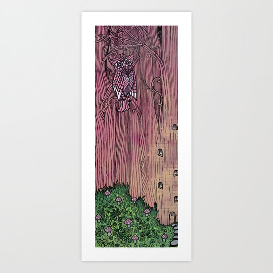 pink owl Art Print