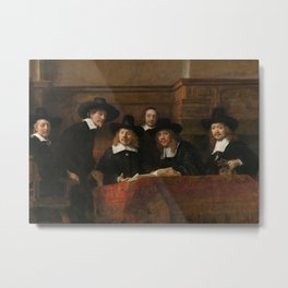 The Syndics of the Amsterdam Drapers' Guild Metal Print | Fineart, Oilpainting, Collectiveportrait, Painting, Portrait, Oil, Fabric, Inspect, Rembrandtvanrijn, Classicart 