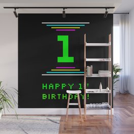 [ Thumbnail: 1st Birthday - Nerdy Geeky Pixelated 8-Bit Computing Graphics Inspired Look Wall Mural ]