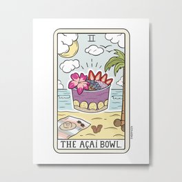 ACAI BOWL READING Metal Print | Foodart, Graphicdesign, Tarotcard, California, Palmtree, Ocean, Tarot, Fruit, Acaibowl, Beach 