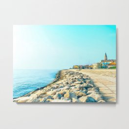 Beach coast, Belltower Duomo Santo Stefano, Italy Metal Print | Watercolor, Waves, Sky, Sea, Wave, Water, Italian, Italy, Love, Blue 