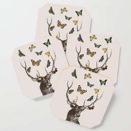 The Stag and Butterflies | Deer and Butterflies | Vintage Stag | Vintage Deer | Antlers | Woodland | Coaster
