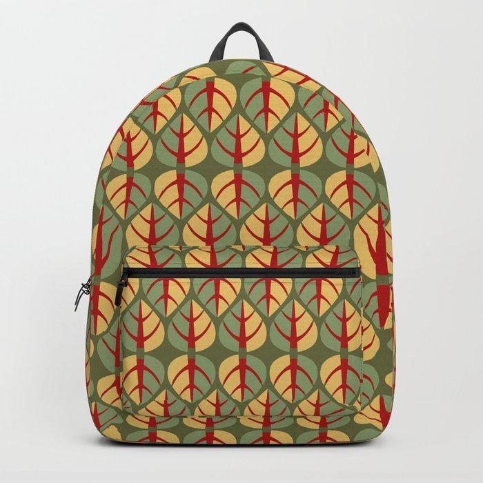Bold, Abstract Leaves - Red, Khaki, & Olive Backpack