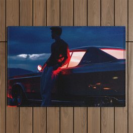 Vintage American Muscle Car street race showdown at sunset color photograph / photography poster posters Outdoor Rug