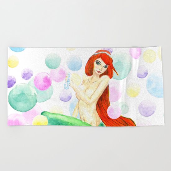 mermaid with colorful bubbles Beach Towel