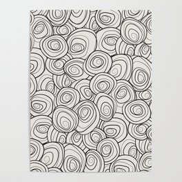 Black and Beige Swirly Floral Pattern 01 Poster