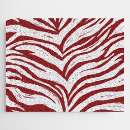 Tiger Stripes -Red & White - Animal Print - Zebra Print Jigsaw Puzzle