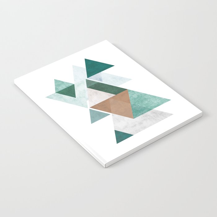 Geometric triangles with texture | Green, blue, grey and brown colored Notebook