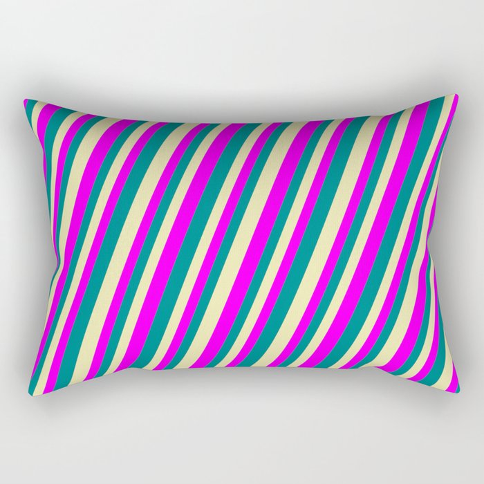 Pale Goldenrod, Fuchsia, and Teal Colored Striped Pattern Rectangular Pillow