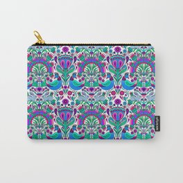 Folk Art Rainbow Birds and Bunnies - Blue and Purple Distelfink Daydream  Carry-All Pouch
