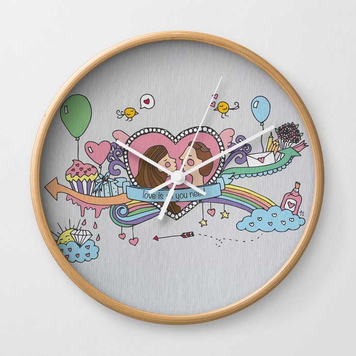 Valentine's Doodle Wall Clock