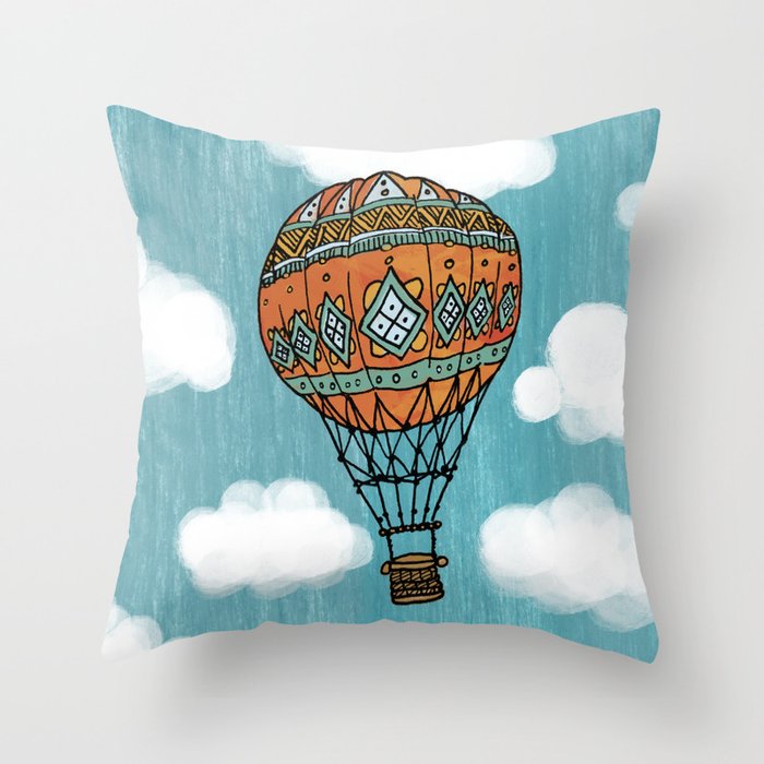 Hot Air Ballon in the Sky Throw Pillow