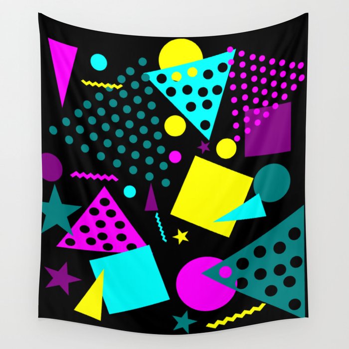 pattern 80s style retro vintage with black backgound Wall Tapestry
