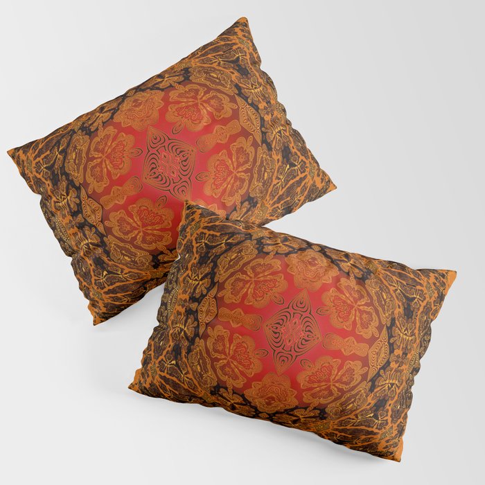 Rustic Antique Crimson Golden Ombre Boho Mandala Stamp Pillow Sham